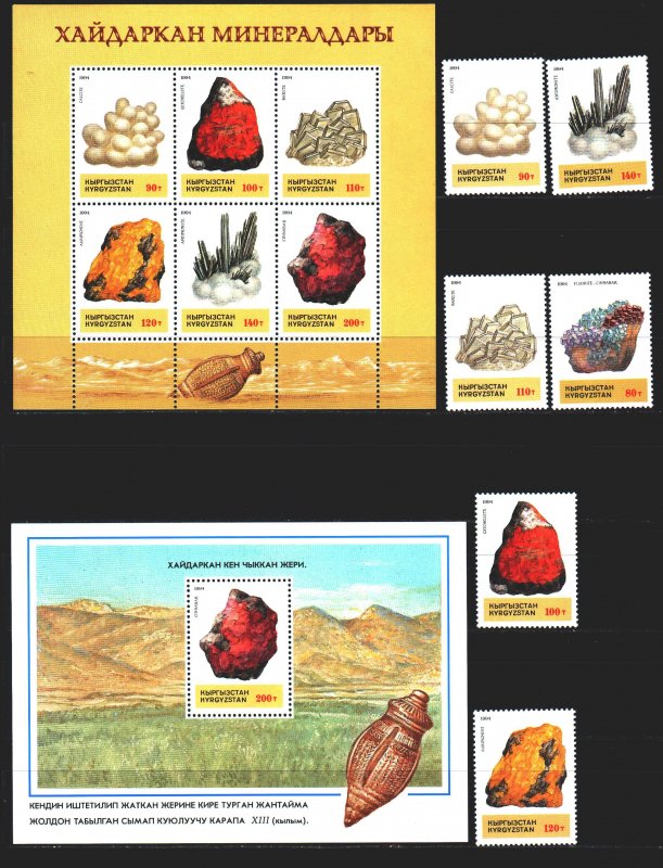 Kyrgyzstan. 1994. ml37-42, bl5. Minerals, geology. MNH.