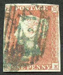 1841 Penny Red (QK) 1844 CANCEL IN GREEN Cat 3000 Pounds