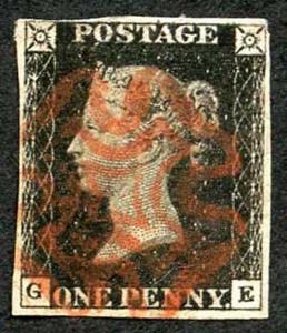 Penny Black (GE) Plate 8 (corner bend) Four Margins (just)