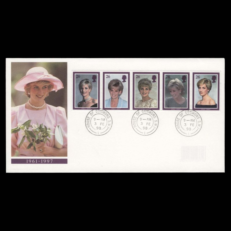 Great Britain 1998 Diana Commemoration FDC, HOUSE OF COMMONS ✔️