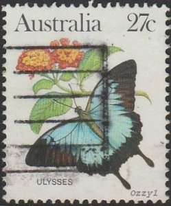 Australia 1983 Sc#875, 27c Ulysses Butterfly USED-VG-NH.