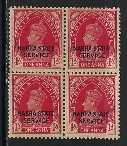 INDIA NABHA 039 MNH BLOCK OF 4 W096