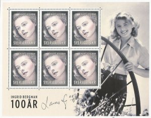 Sweden 2015 Ingrid Bergman 100 ann joint with USA special edtion sheetlet MNH