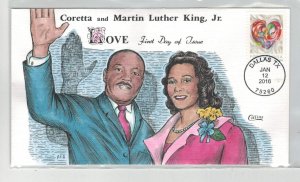 2016 COLLINS HANDPAINTED FDC LOVE STAMP CORETTA & MARTIN LUTHER KING JR CACHET