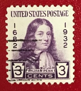 1932 US Sc 724 used 3 cent William Penn CV$.25 Lot 2018