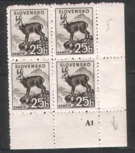 Slovakia 1940 Sc#48 Chamois Plate A1 Block of 4 MNH