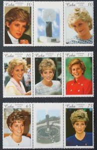 CUBA Sc# 3931-3937  DIANA PRINCESS OF WALES  Cpl Set of 7 + 2 labels  1998  MNG