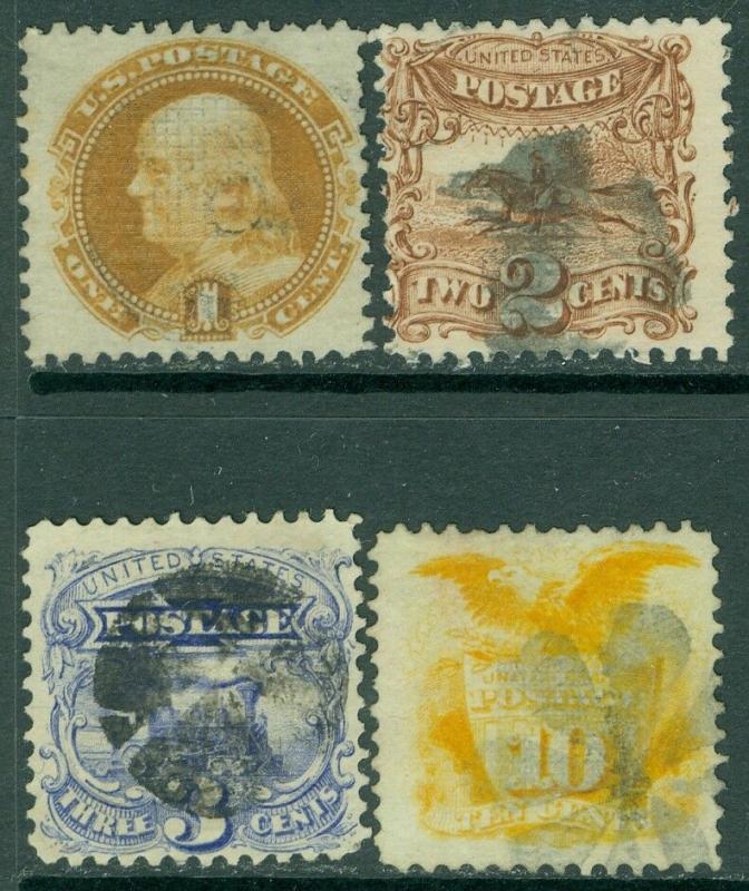 EDW1949SELL : USA 1869 Scott #112-14, 116 Used. Fresh & Choice stamps. Cat $377.