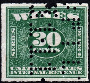 RE101 30¢ Wine Revenue Stamp (1934) Perfin