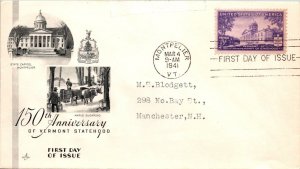 FDC 1941 SC #903 Art Craft Cachet - Montpelier, VT - Single - F61851