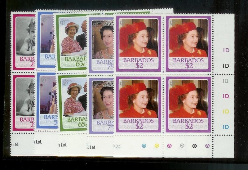 BARBADOS Sc#675-679 Complete Mint Never Hinged PLATE BLOCK Set