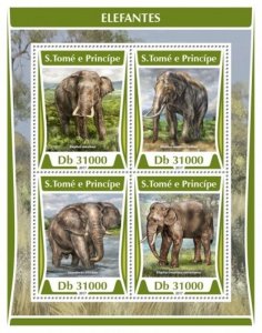 St Thomas - 2017 Elephants on Stamps - 4 Stamp Sheet - ST17305a