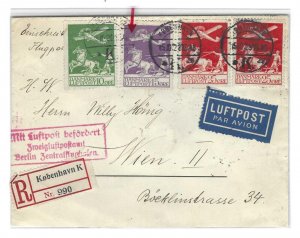 DENMARK 1929 TO GERMANY REGISTERED AIR MAIL COVER COPENHAGEN TO BERLIN FRANKED