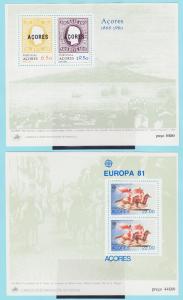Azores Sc 315a, 322a MNH. 1980 Stamp on Stamp + 1981 EUROPA-CEPT Souvenir Sheets