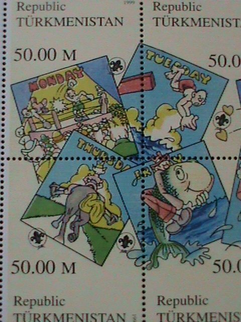 TURKMENISTAN-1999- SEVEN DAYS ACTIVITIES-LOVELY-CARTOON- -MNH MINI SHEET-VF