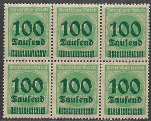 GERMANY 1923 100th m on 400m Inflation Issue Bloc of 6 Sc 254 MNH