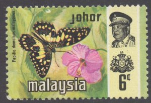 Malaya Johore Scott 179 - SG178, 1971 Butterflies 6c MH*