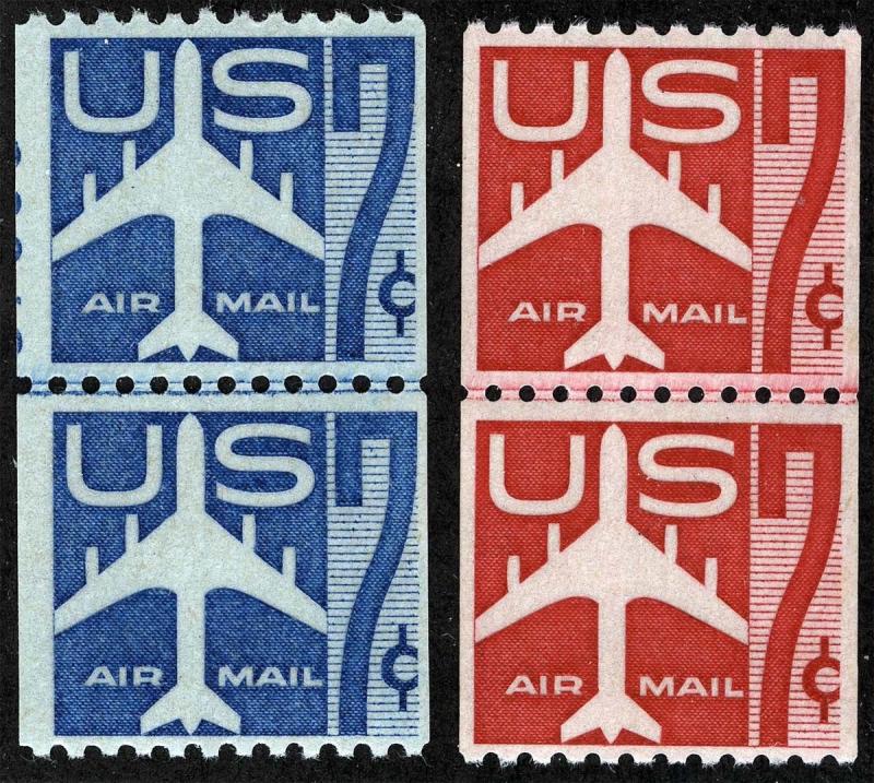 US Sc C52 C61 Blue Carmine 7¢ Coil Joint Line Pair Set MNH Original Gum