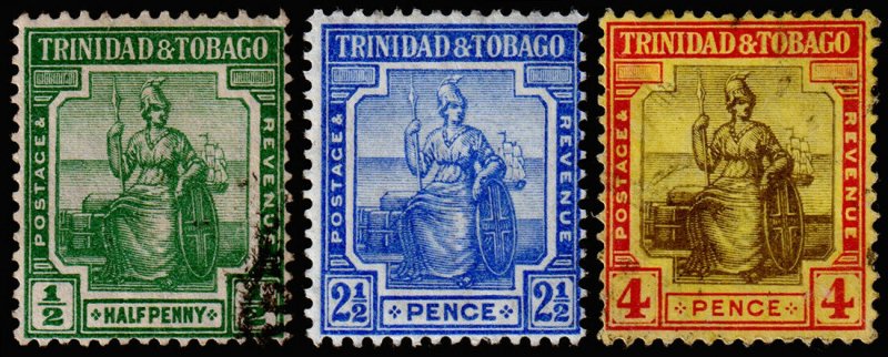 Trinidad & Tobago Scott 1, 4-5 (1913) Used/Mint H F-VF, CV $15.25 M