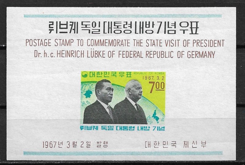 1967 Korea 550a Presidents Park & Lubke MNH S/S