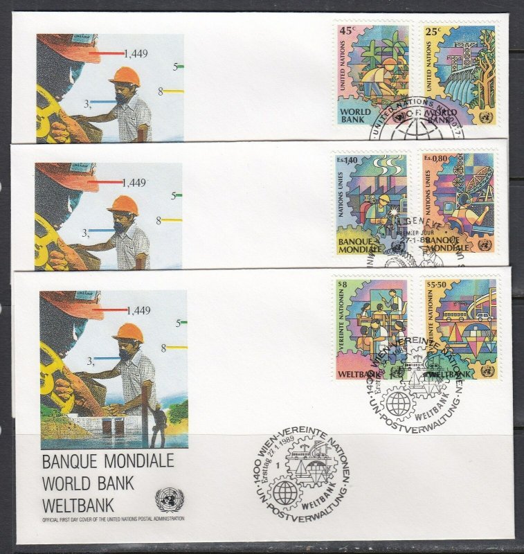 United Nations Scott 546-7, G173-4 & V88-9 Combo FDC - World Bank