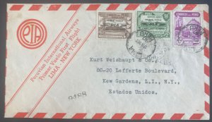 1947 Lima Peru First Flight Airmail Cover FFC To Kew Gardens NY Usa PIA