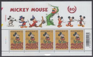 BELGIUM Sc# 2293 MNH CPL SHEETLET of 5 MICKEY MOUSE, 80th ANN