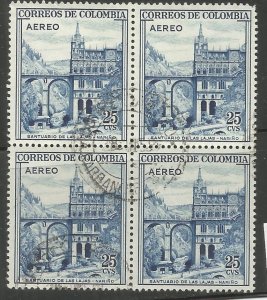 COLOMBIA  C307  USED, BLOCK OF 4,  SCENIC TYPE