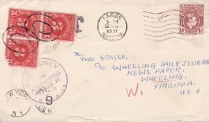 Nigeria 1951 Cover  Lagos to W. Virginia, USA  Nice Postage Due & Auxilary Marks