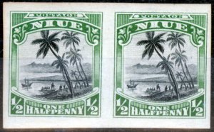 Niue 1920 1/2d Black & Green SG38 Imperf Proof Pair Fine Lightly Mtd Mint