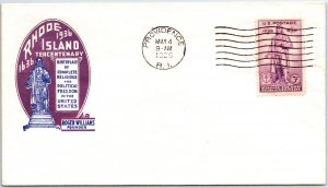 U.S. FIRST DAY COVER TERCENTENARY OF STATE OF RHODE ISLAND ROGER WILLIAMS 1936