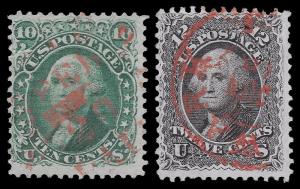 WCstamps: U.S. Scott #68 & 69 / $195 - 10c & 12c Red CDS Cancels, Used, Fine