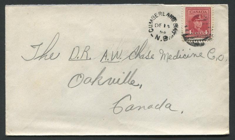 NEW BRUNSWICK SPLIT RING TOWN CANCEL COVER CUMBERLAND BAY