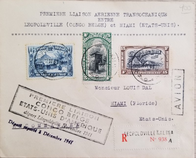 O) 1941 BELGIUM CONGO, FIRST AIR LINK, TRANSOCEANIC,   BETWEEN LEOPOLDVILLE A MI