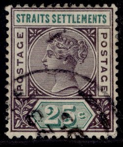 MALAYSIA - Straits Settlements QV SG103, 25c purple-brown & green USED. Cat £12.