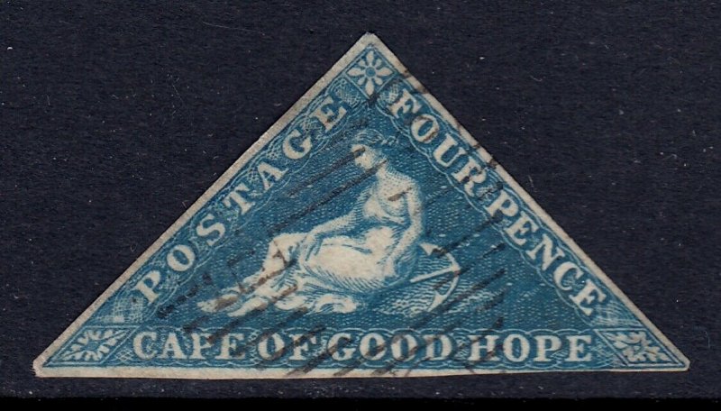 CAPE OF GOOD HOPE — SCOTT 2 (SG 4a) —1853 4d BLUE ON BLUISH — USED — SCV $170