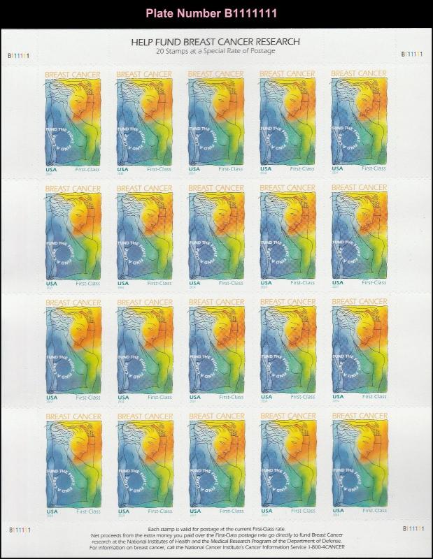 US B5 Breast Cancer First Class Semipostal sheet 20 B1111111 MNH 2014