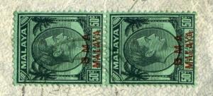 1946 KGVI Malaya Straits Settlements BMA ov AIRMAIL x2 50c to London