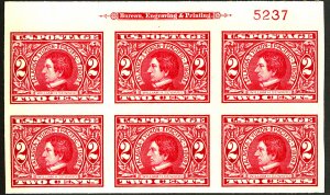 U.S. #370 MINT PL# BLOCK OF 6 OG NH