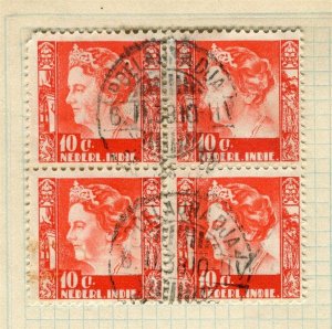 NETHERLAND INDIES; 1934 early Wilhelmina issue 10c. fine used BLOCK of 4