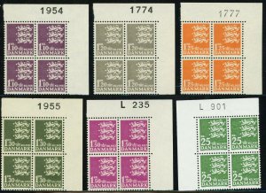 DENMARK #395-400 Postage Stamp Corner Block Collection EUROPE Mint NH