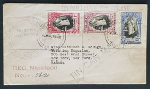 1940 Niuafoou Tonga Toga Stamp to New York Tin Can Canoe Mail Island Cover