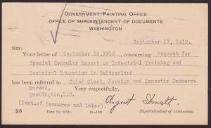 USA 1912 GOVT PRINTING OFFICE Penalty postcard used Washington to Canada....2877