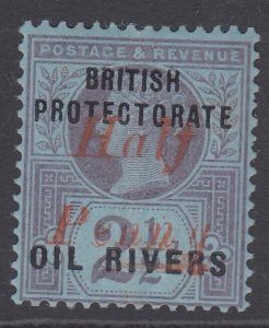 SG 21 Niger Coast protectorate: Oil rivers ½d on 2½d with type 7 overprint...