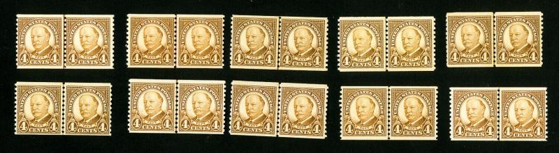 US Stamp # 689 F/VF + VF Lot of 10 Line Pairs OG NH Catalogue Value $220.00