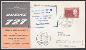 DENMARK 1964 Lufthansa first flight cover to Stockholm Sweden...............F961