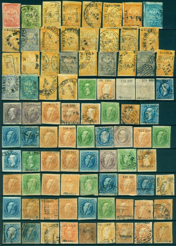 MEXICO 1856-68 CLASSICS Hidalgo /Eagle /Maxi. large lot -districts/var. Sc#1//70