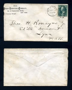 # 184 on cover from Union Printing Company, New York, NY to Lynn, MA - 8-21-1880