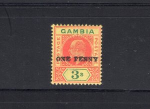 1906 GAMBIA, SG 70a - Yvert 53a, 3 Shillings Red Green and Yellow, Double Overpr