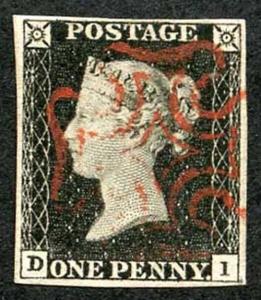 Penny Black (DI) Plate 1a very fine central Red Maltese Cross